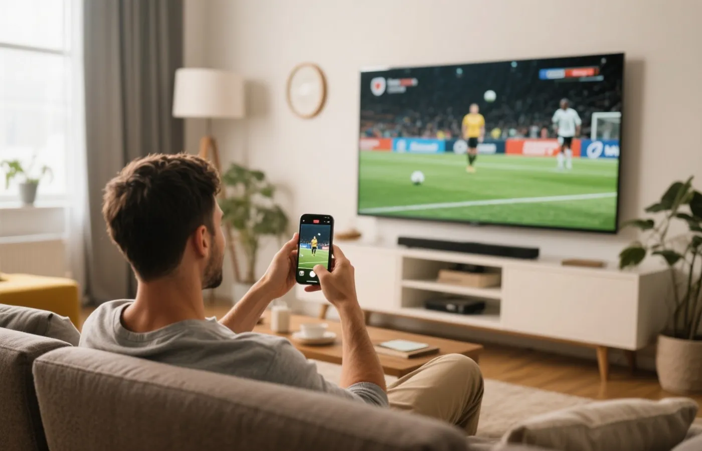 手机投屏到电视观看比赛示意图